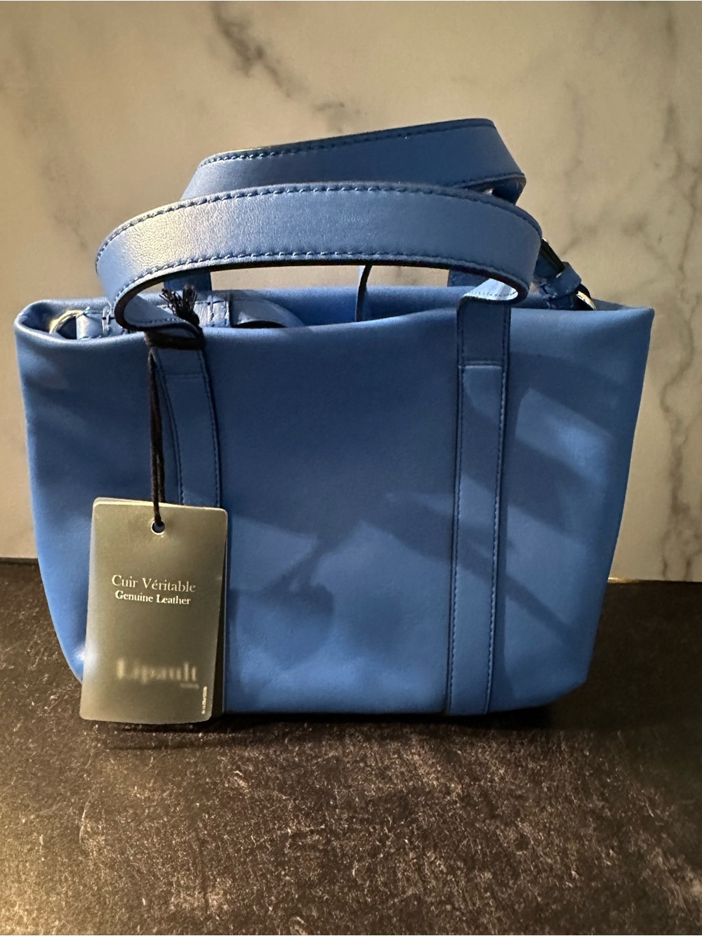 NWT Lipault Blue Leather Crossbody Tote - Picture 2 of 7